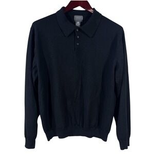 Vintage‎ Mercer Street Studio 100% Wool Sweater Mens XL Black Fine Knit Collared